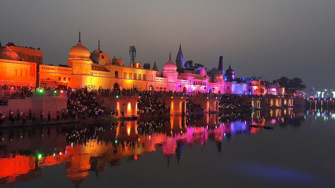 Ayodhya waterfront at dusk